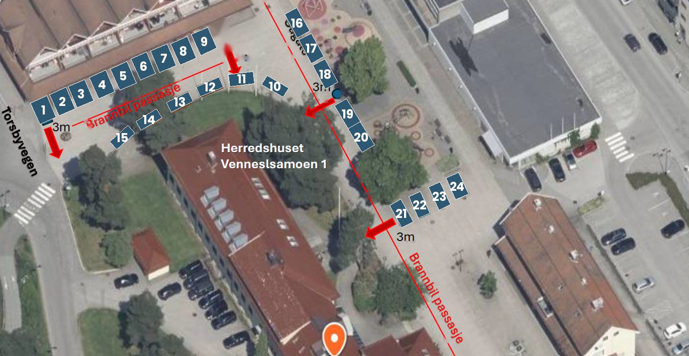 Kart over salgsplassene på Nedre torv